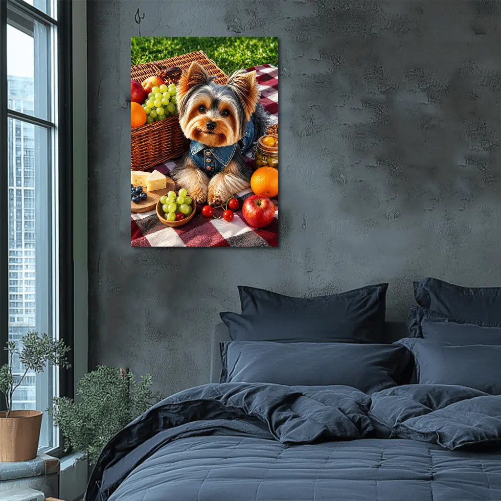 Yorkshire Terrier Picnic Blanket Fruits Cheese – Wall Art