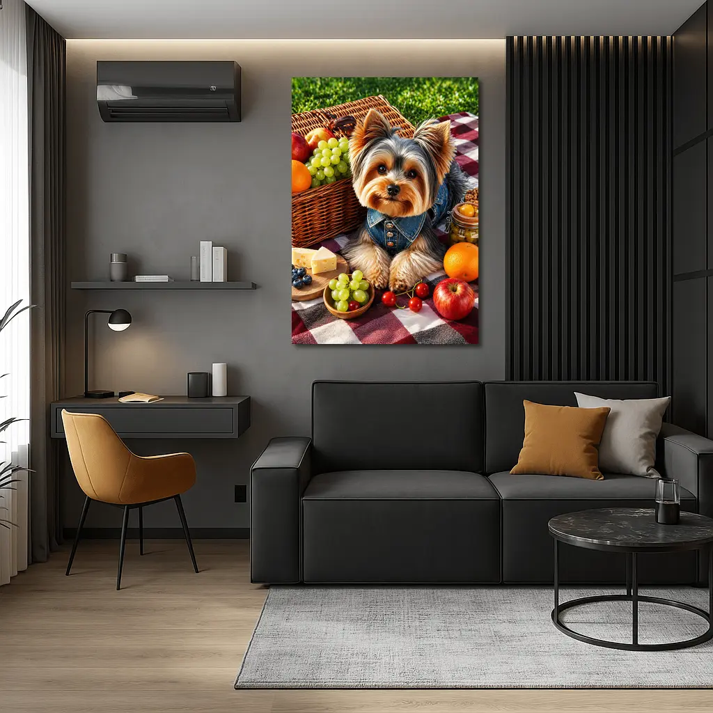 Yorkshire Terrier Picnic Blanket Fruits Cheese – Wall Art