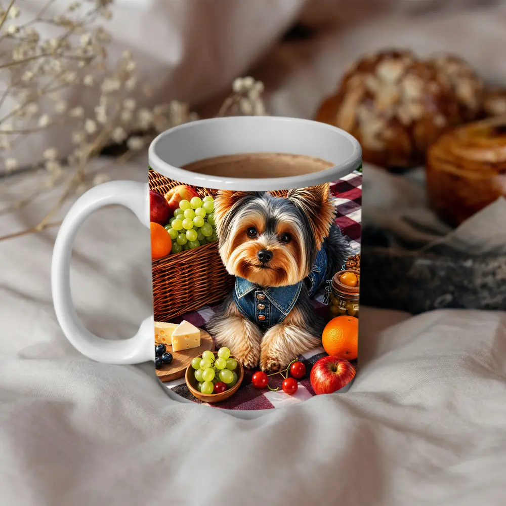 Yorkshire Terrier Picnic Blanket Fruits Cheese – Mugs