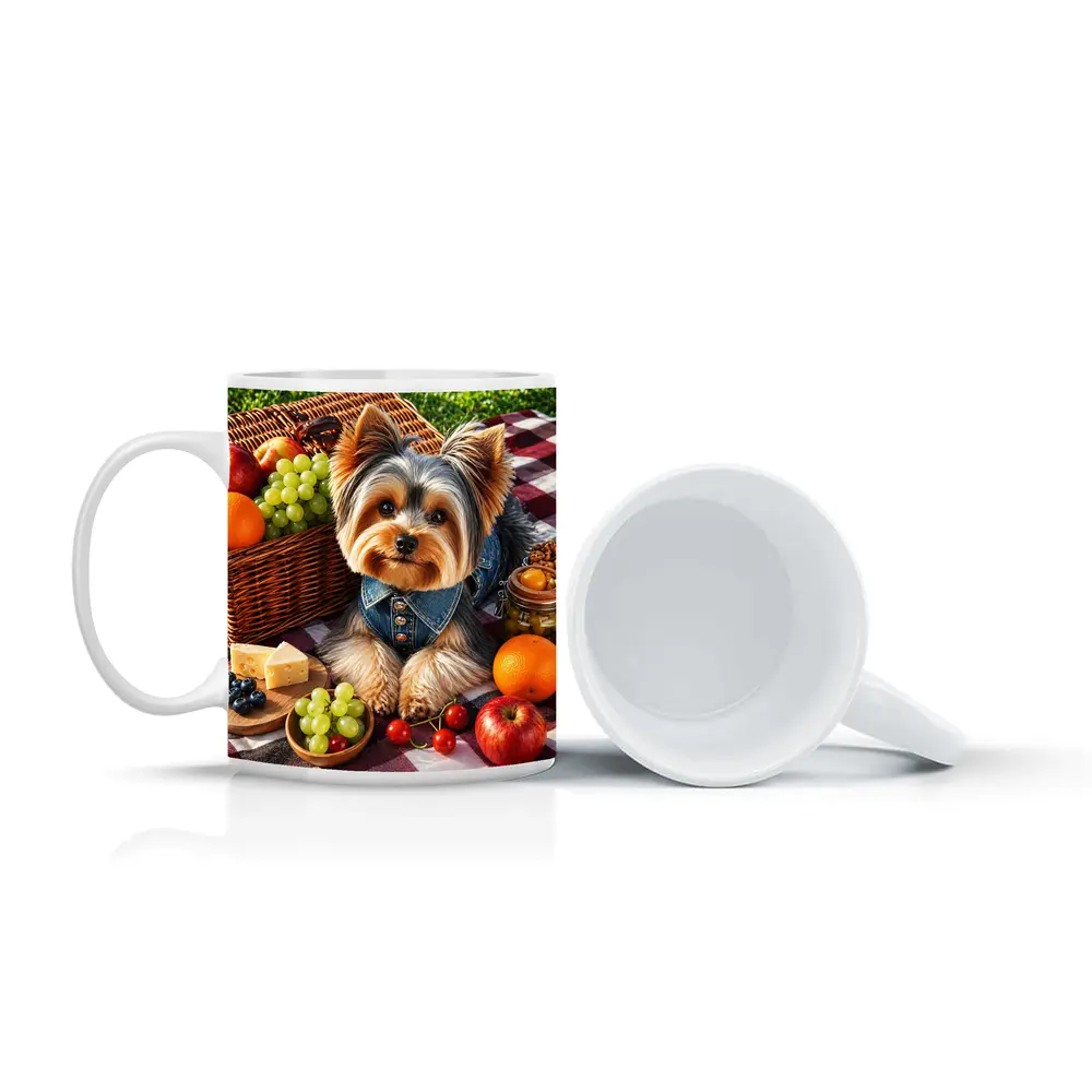 Yorkshire Terrier Picnic Blanket Fruits Cheese – Mugs