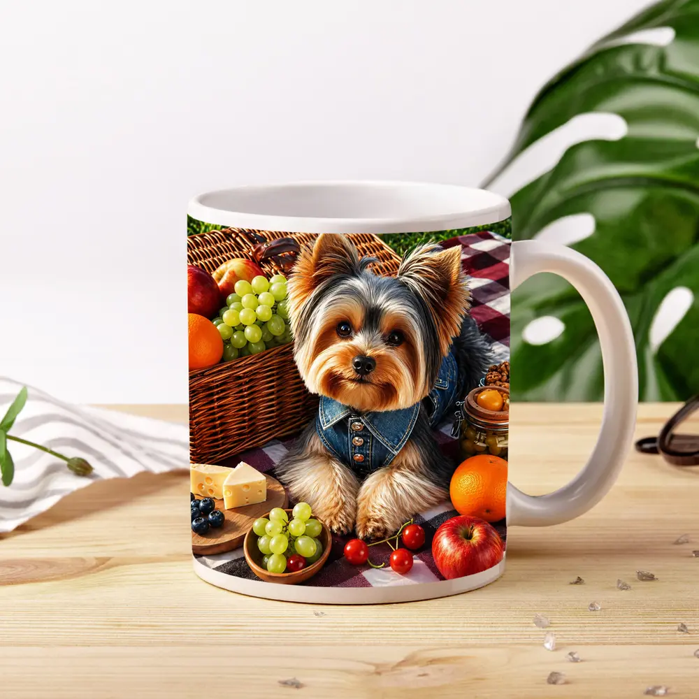 Yorkshire Terrier Picnic Blanket Fruits Cheese – Mugs