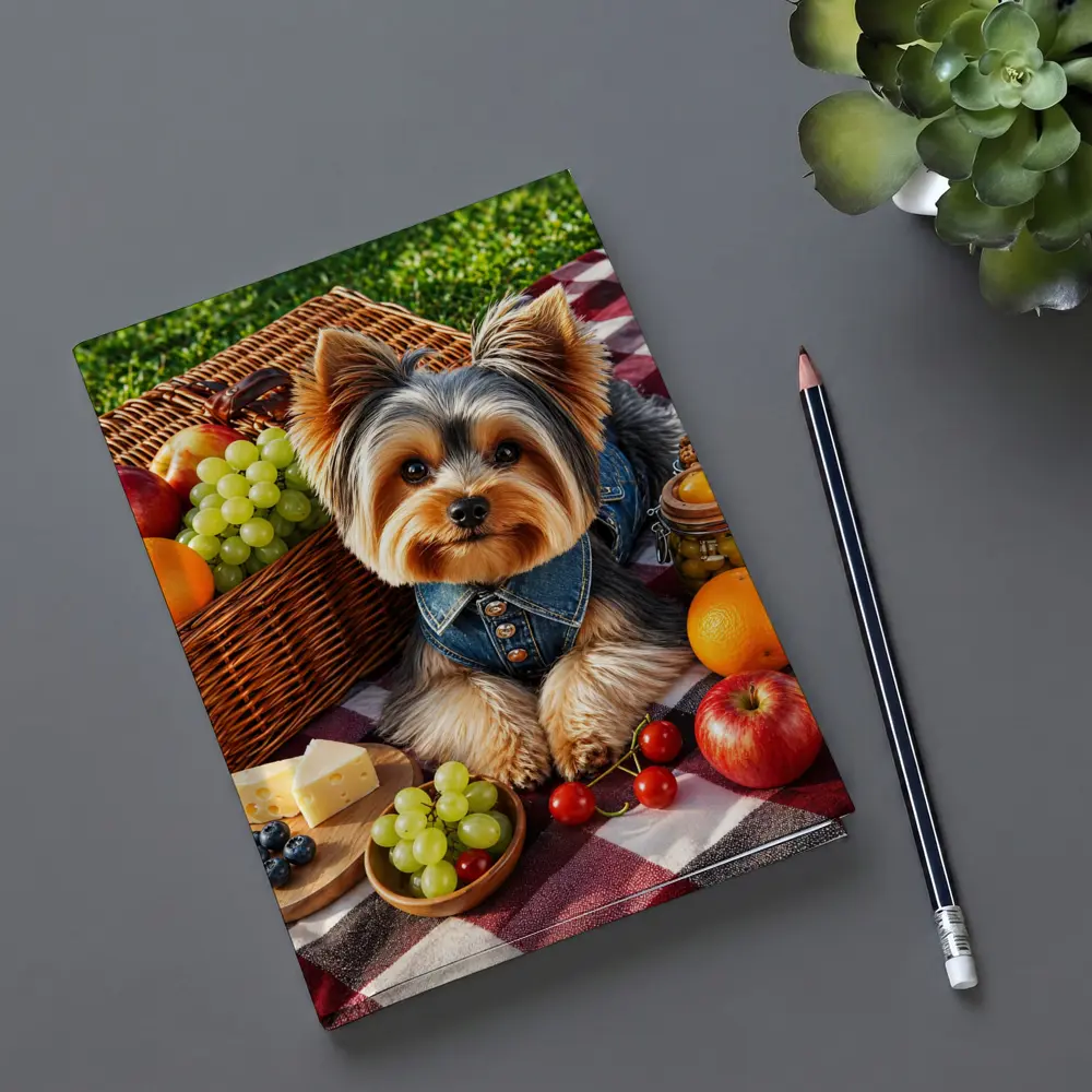 Yorkshire Terrier Picnic Blanket Fruits Cheese – Notebooks