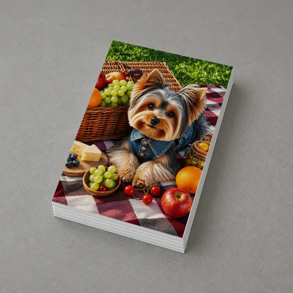 Yorkshire Terrier Picnic Blanket Fruits Cheese – Postcards