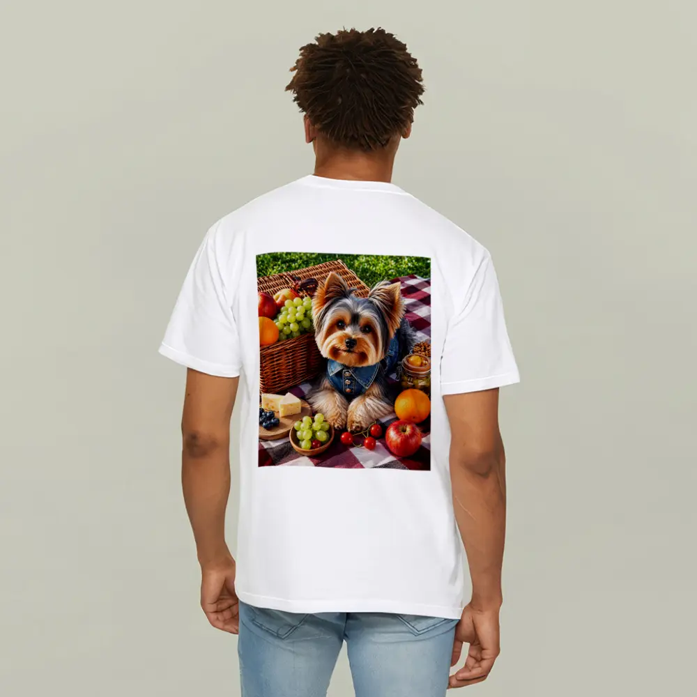 Yorkshire Terrier Picnic Blanket Fruits Cheese – T-Shirts