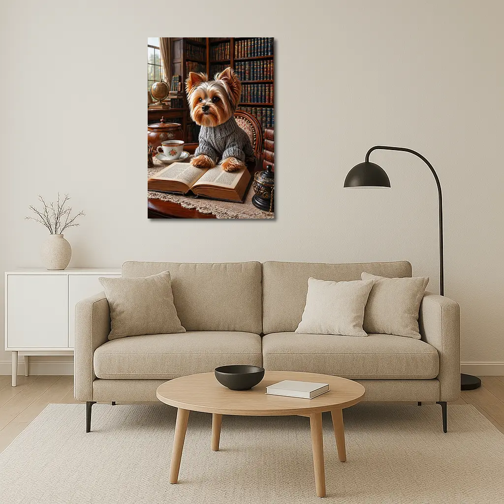 Yorkshire Terrier Reading Book Cozy Library – Wall Art