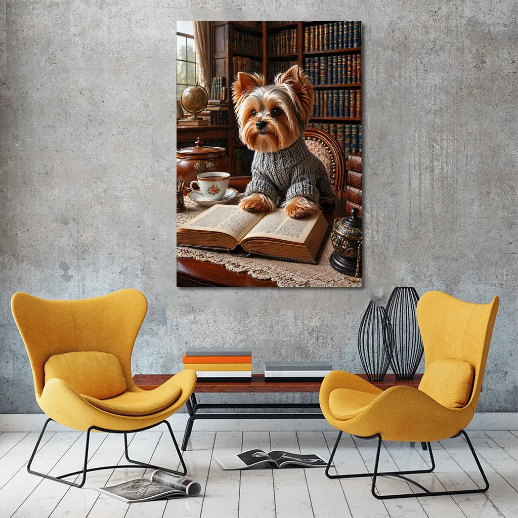 Yorkshire Terrier Reading Book Cozy Library – Wall Art