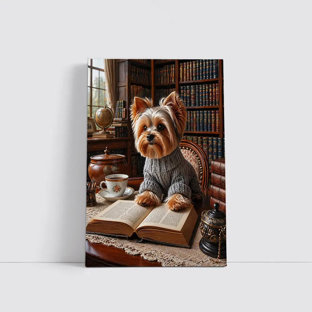 Yorkshire Terrier Reading Book Cozy Library – Wall Art
