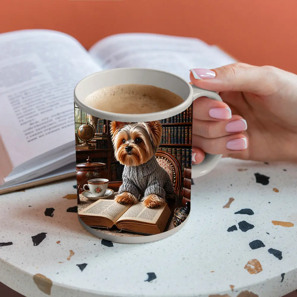 Yorkshire Terrier Reading Book Cozy Library – Mugs