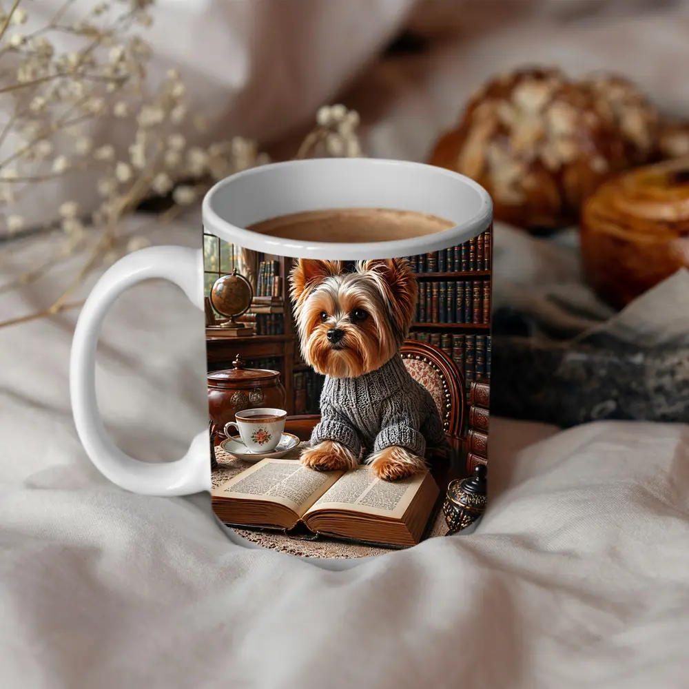 Yorkshire Terrier Reading Book Cozy Library – Mugs