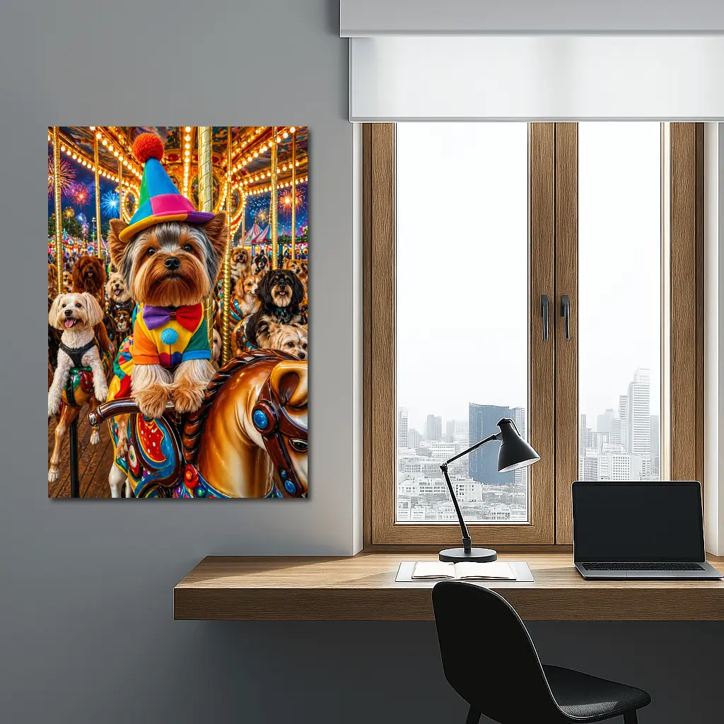 Yorkshire Terrier Clown Costume Carnival Carousel – Wall Art