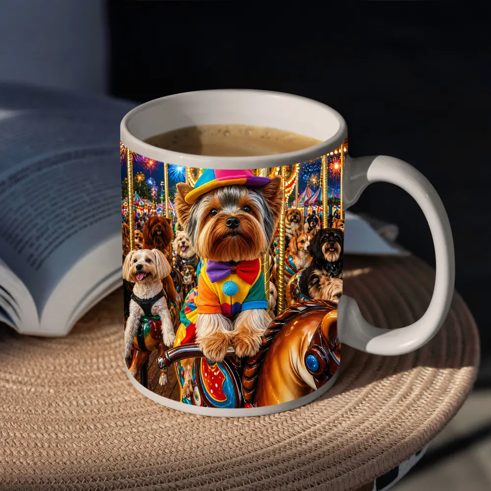 Yorkshire Terrier Clown Costume Carnival Carousel – Mugs
