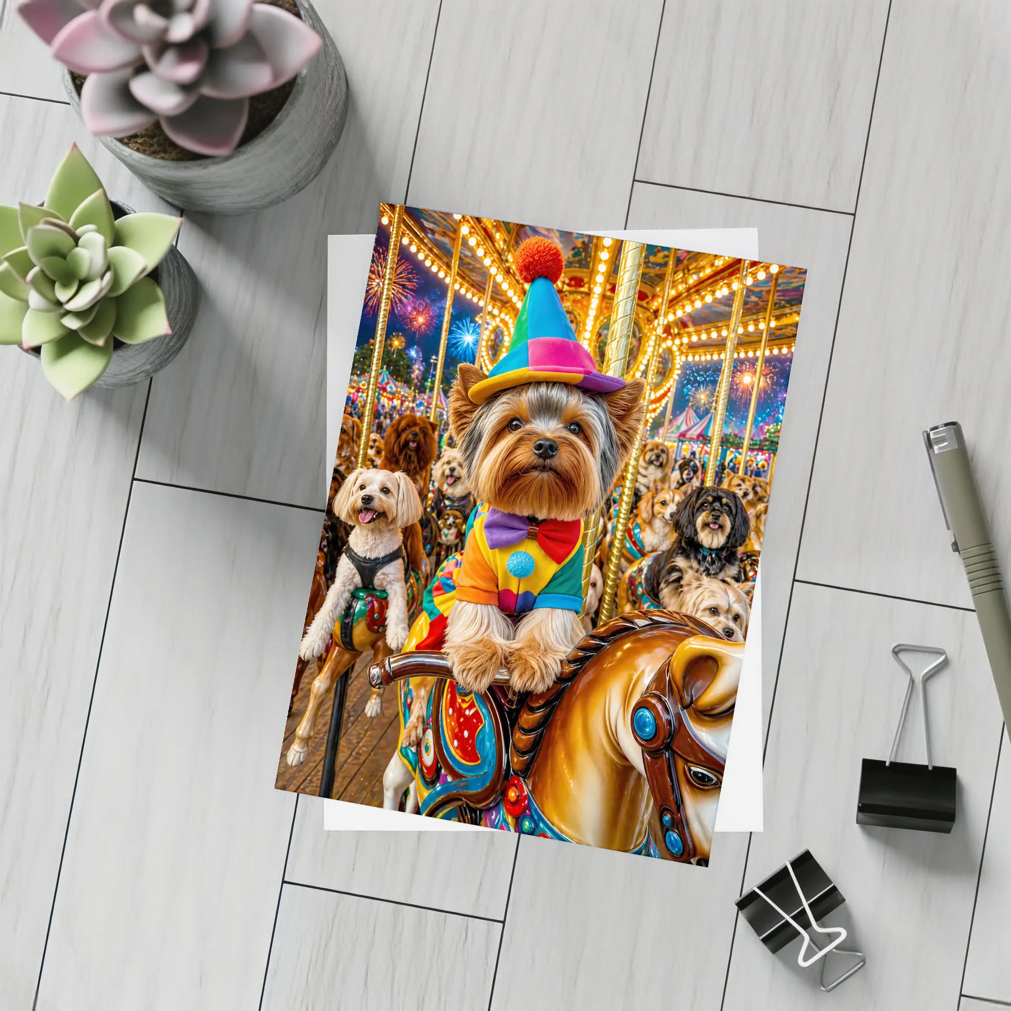 Yorkshire Terrier Clown Costume Carnival Carousel – Postcards