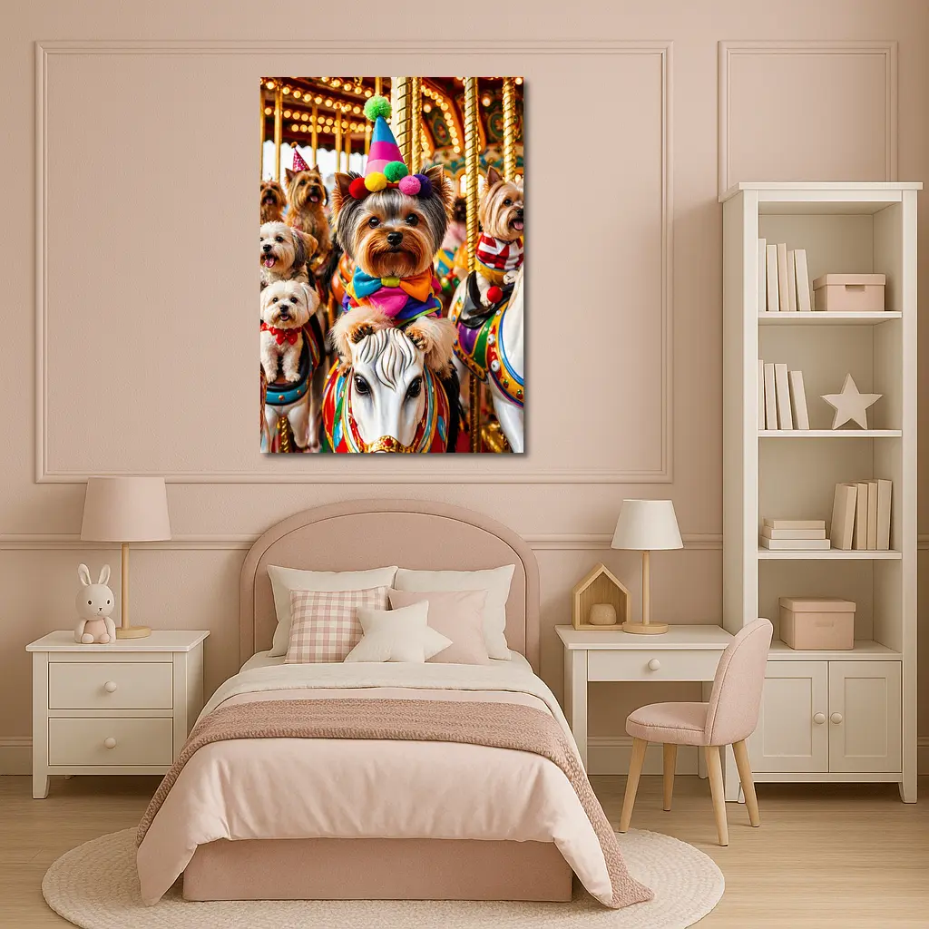 Yorkshire Terrier Clown Costume Carousel Carnival – Wall Art