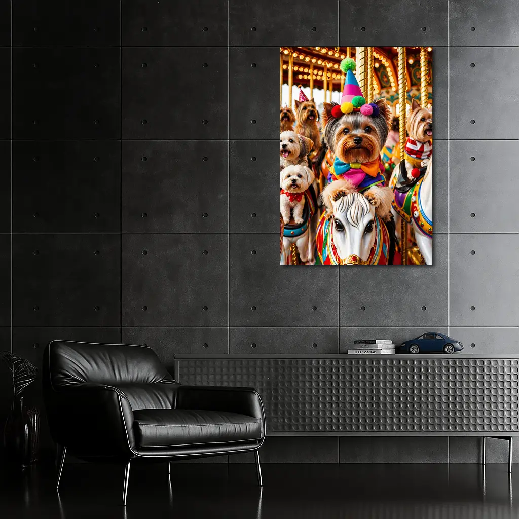 Yorkshire Terrier Clown Costume Carousel Carnival – Wall Art