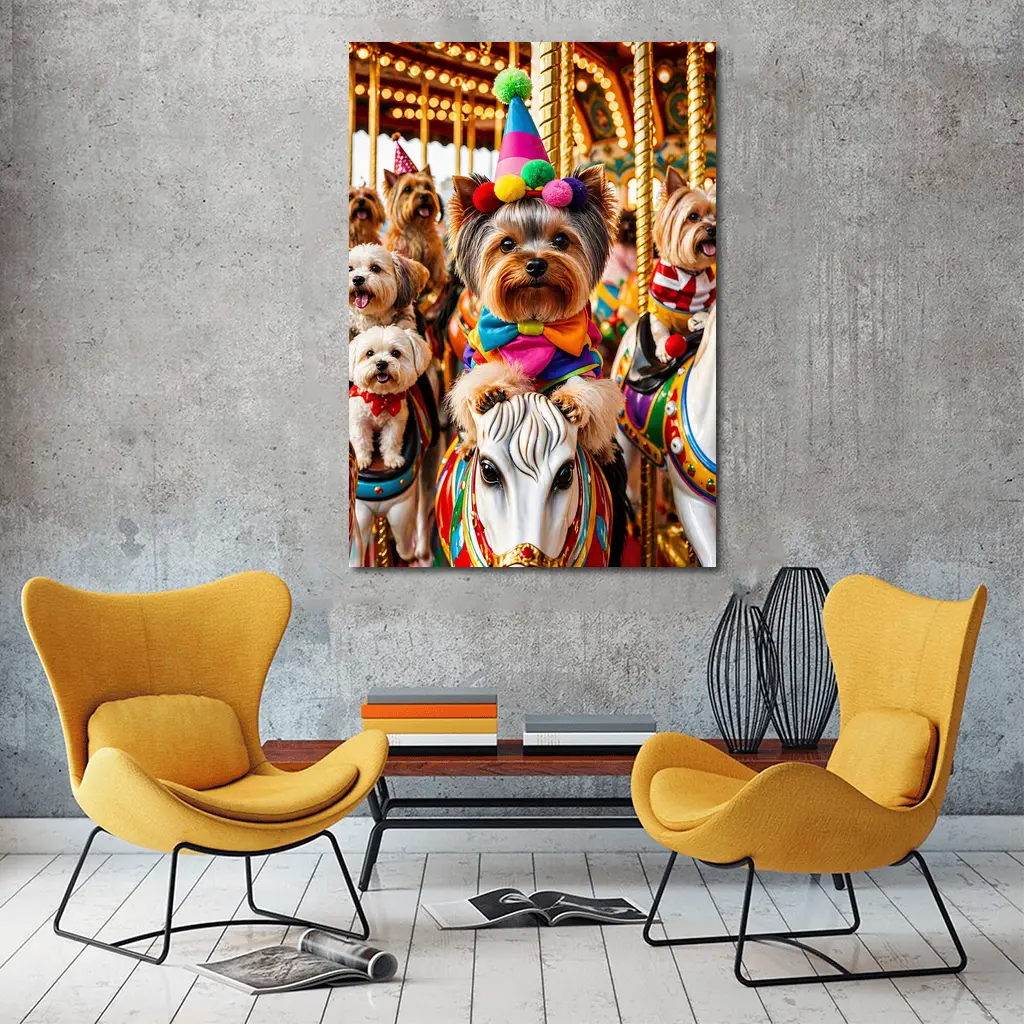 Yorkshire Terrier Clown Costume Carousel Carnival – Wall Art