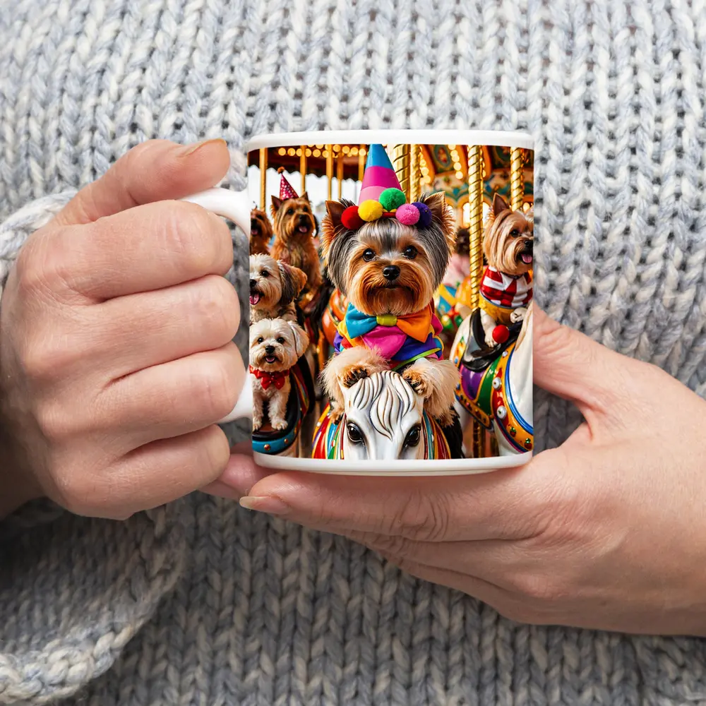 Yorkshire Terrier Clown Costume Carousel Carnival – Mugs