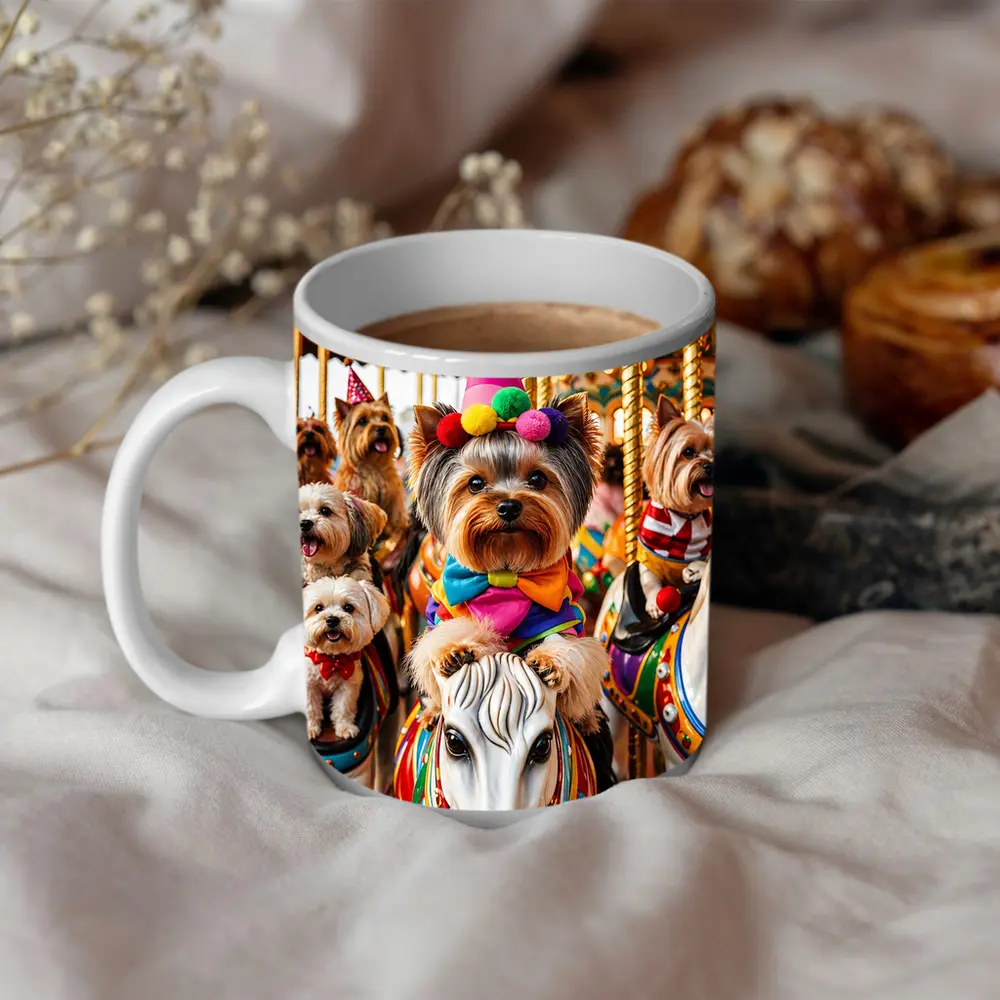 Yorkshire Terrier Clown Costume Carousel Carnival – Mugs