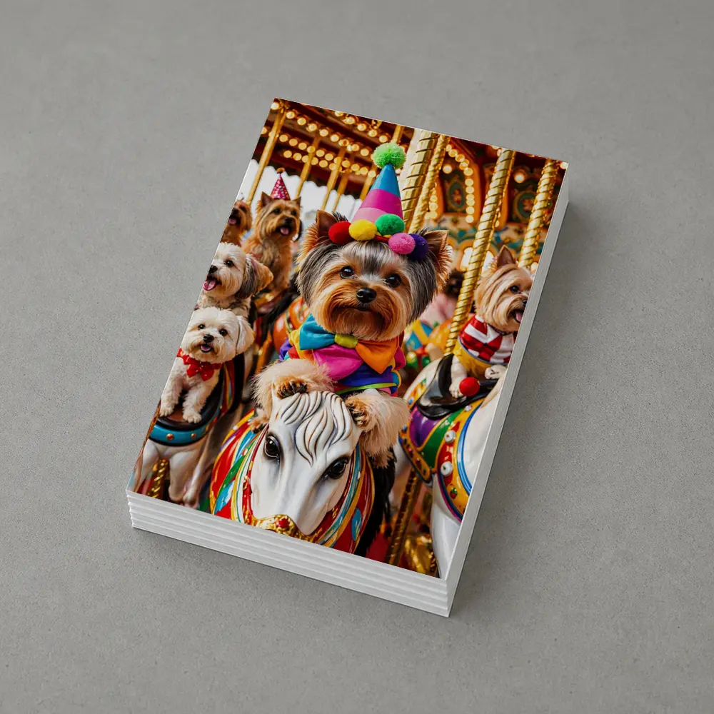 Yorkshire Terrier Clown Costume Carousel Carnival – Postcards