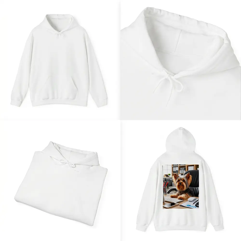 Yorkshire Terrier Sitting at Office Desk – Hoodies