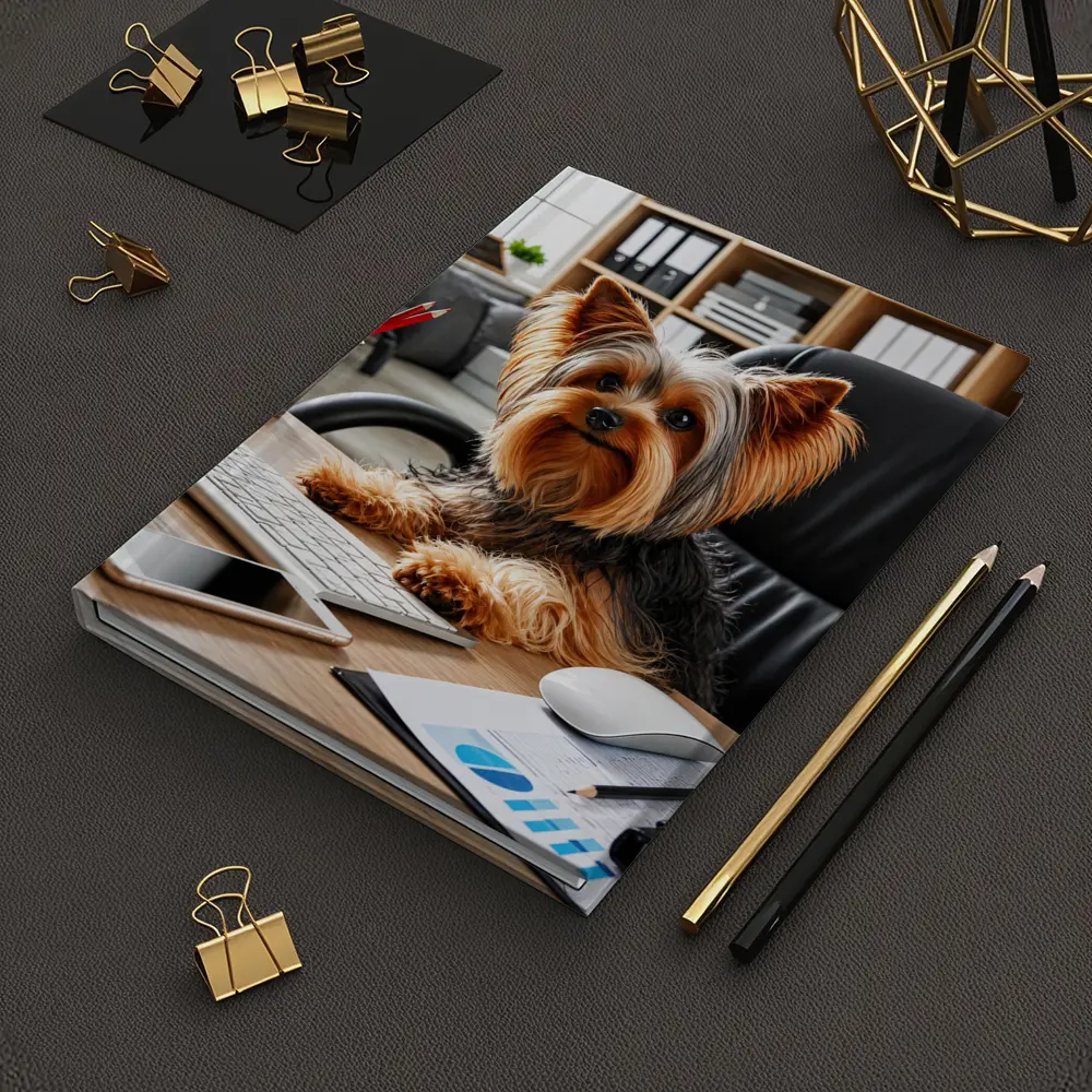 Yorkshire Terrier Sitting at Office Desk – Notebooks