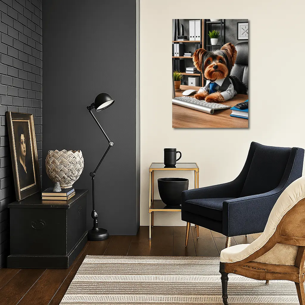 Yorkshire Terrier Boss at Office Desk – Wall Art