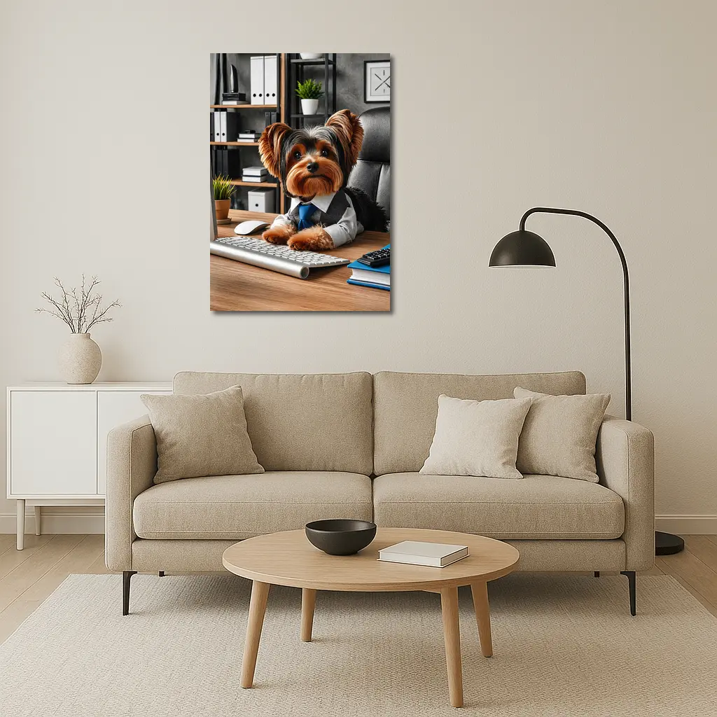 Yorkshire Terrier Boss at Office Desk – Wall Art