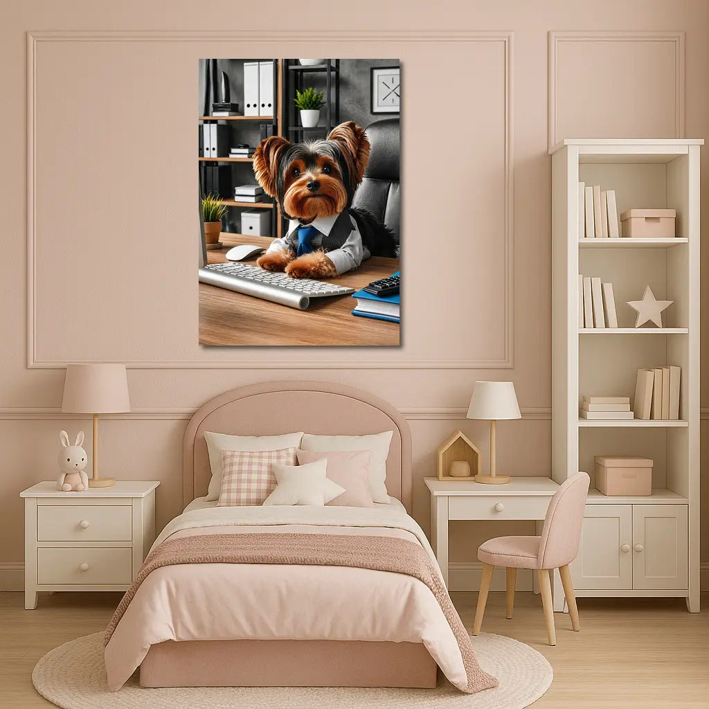 Yorkshire Terrier Boss at Office Desk – Wall Art
