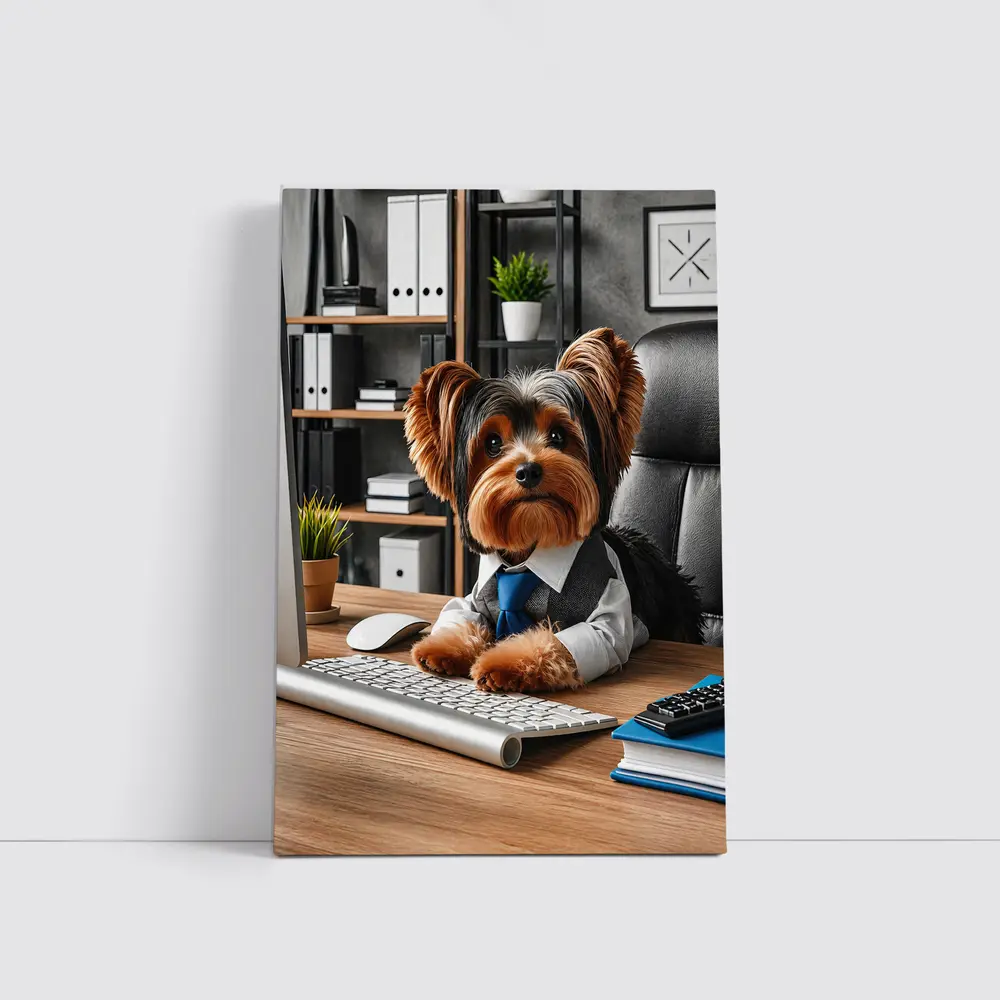 Yorkshire Terrier Boss at Office Desk – Wall Art