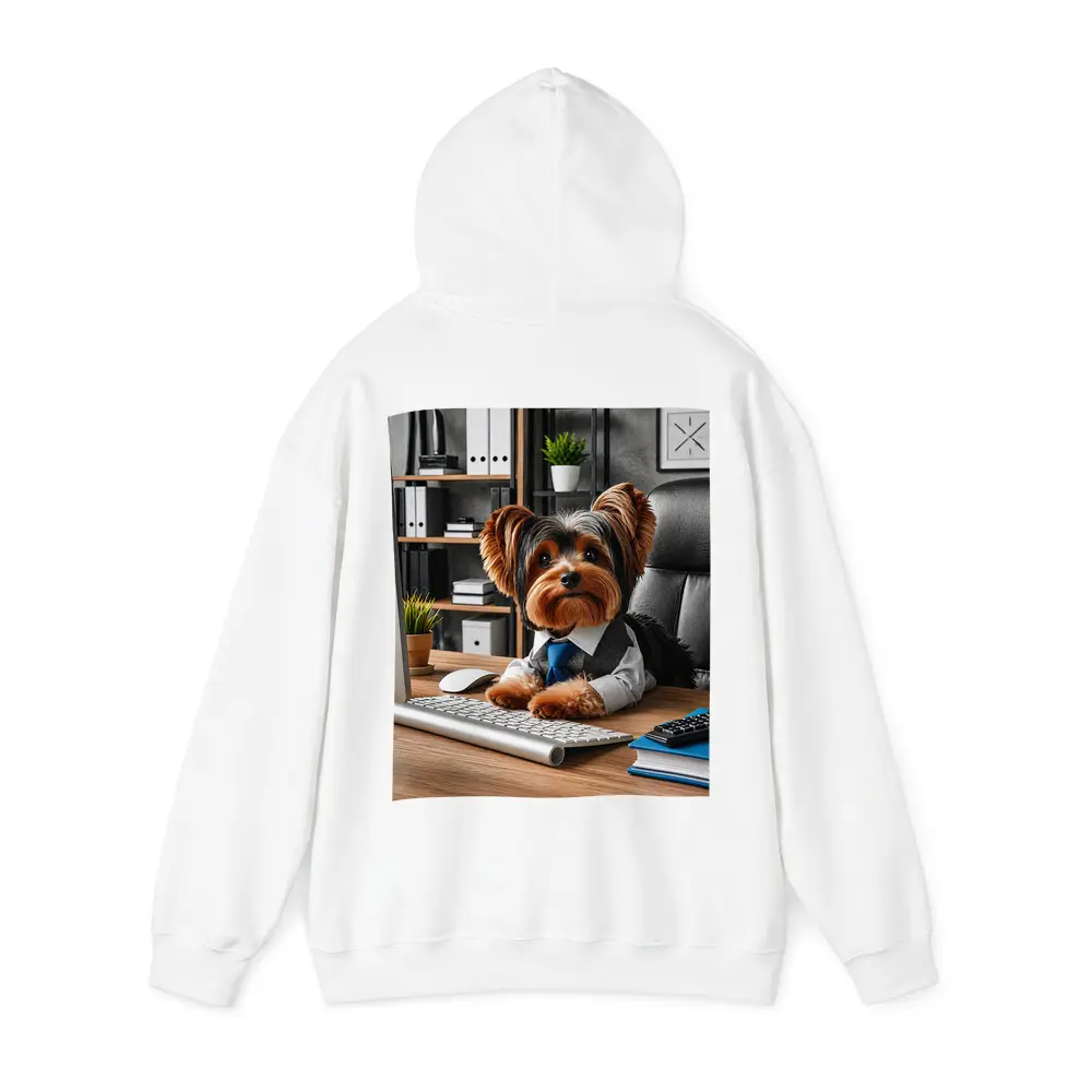 Yorkshire Terrier Boss at Office Desk – Hoodies