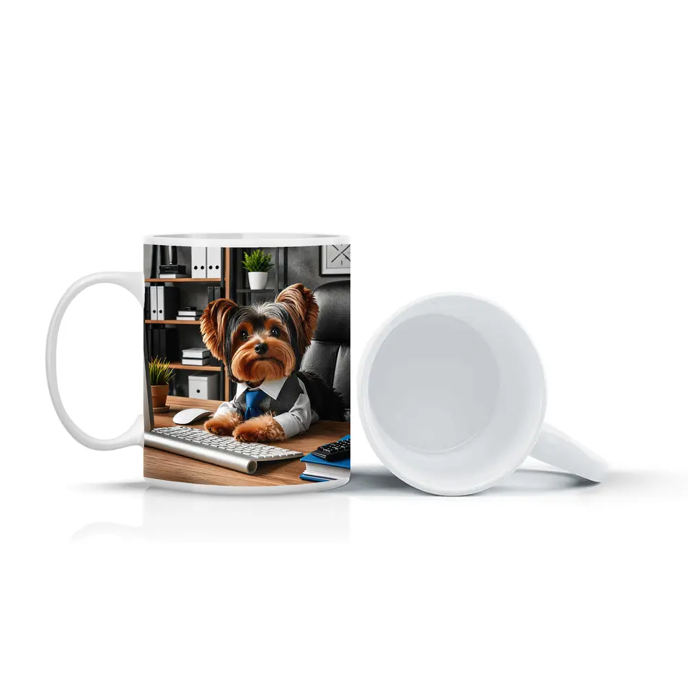 Yorkshire Terrier Boss at Office Desk – Mugs