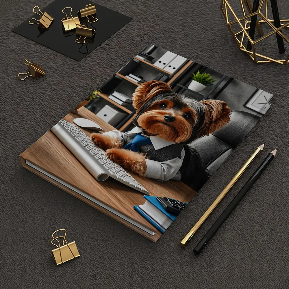 Yorkshire Terrier Boss at Office Desk – Notebooks