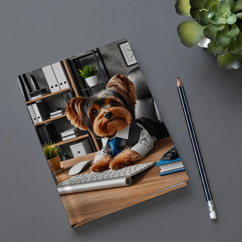 Yorkshire Terrier Boss at Office Desk – Notebooks