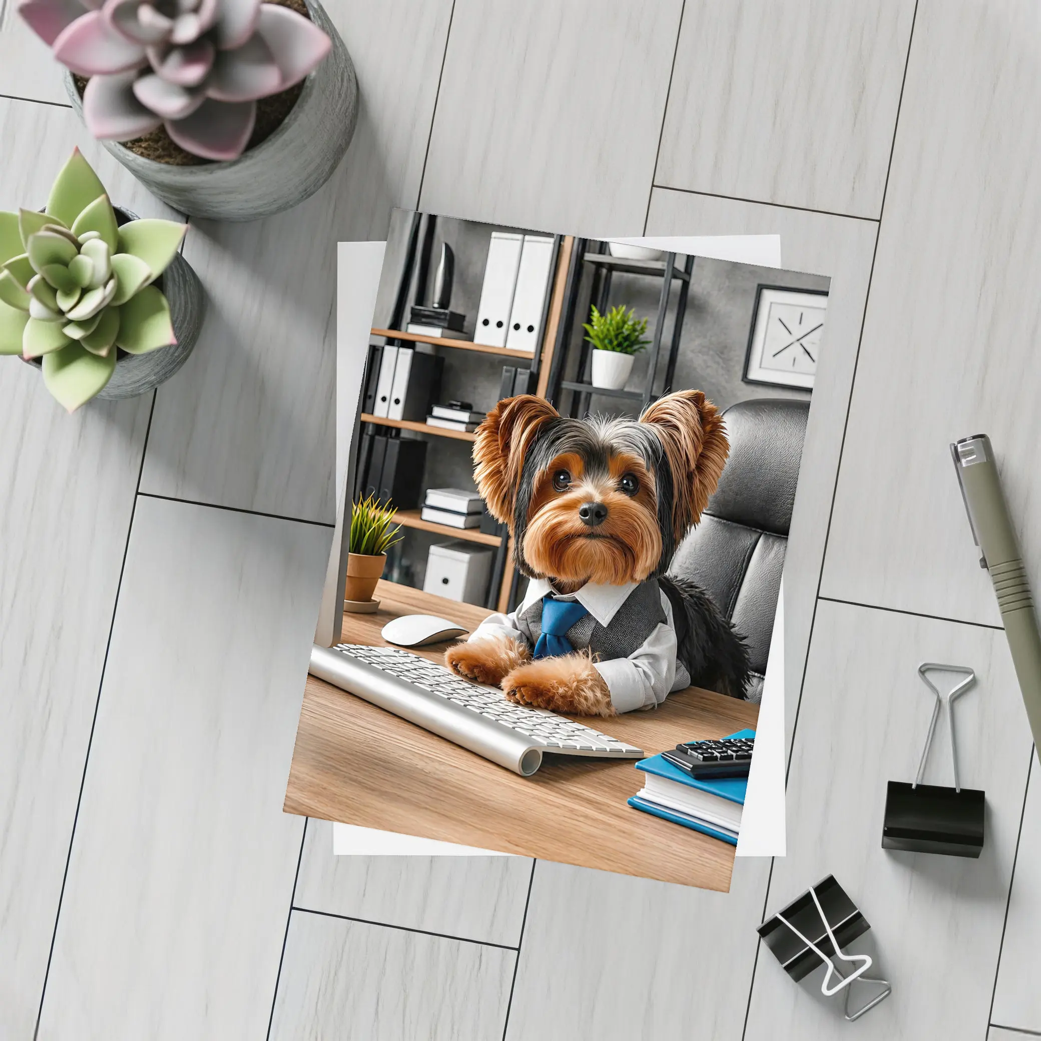 Yorkshire Terrier Boss at Office Desk – Postcards