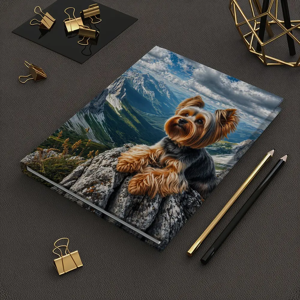 Yorkshire Terrier Sitting on Mountain Rocky Peak – Notebooks