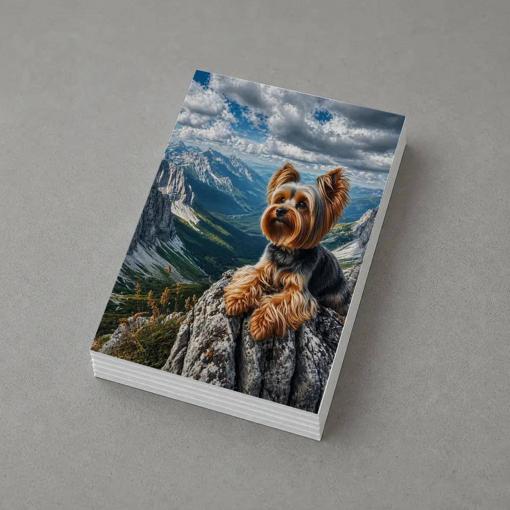 Yorkshire Terrier Sitting on Mountain Rocky Peak – Postcards