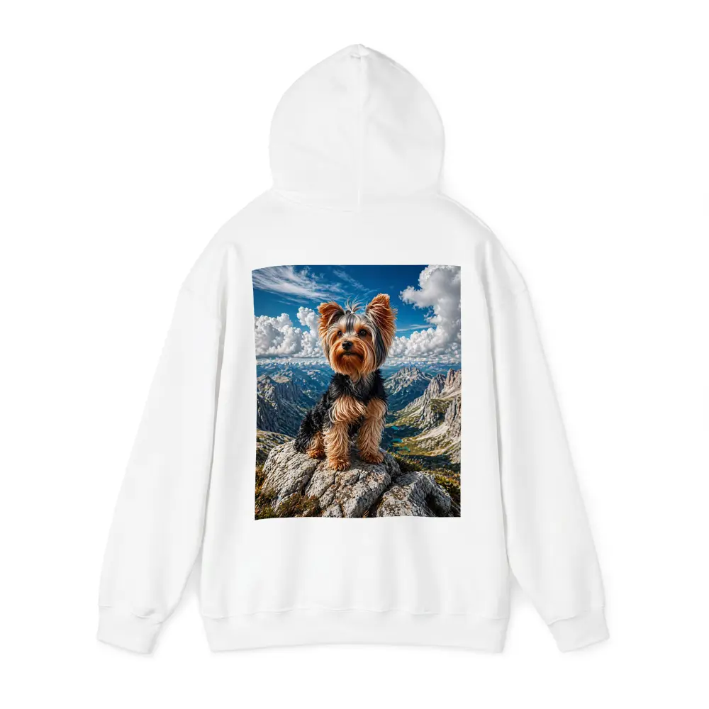 Yorkshire Terrier Standing on Mountain Summit – Hoodies