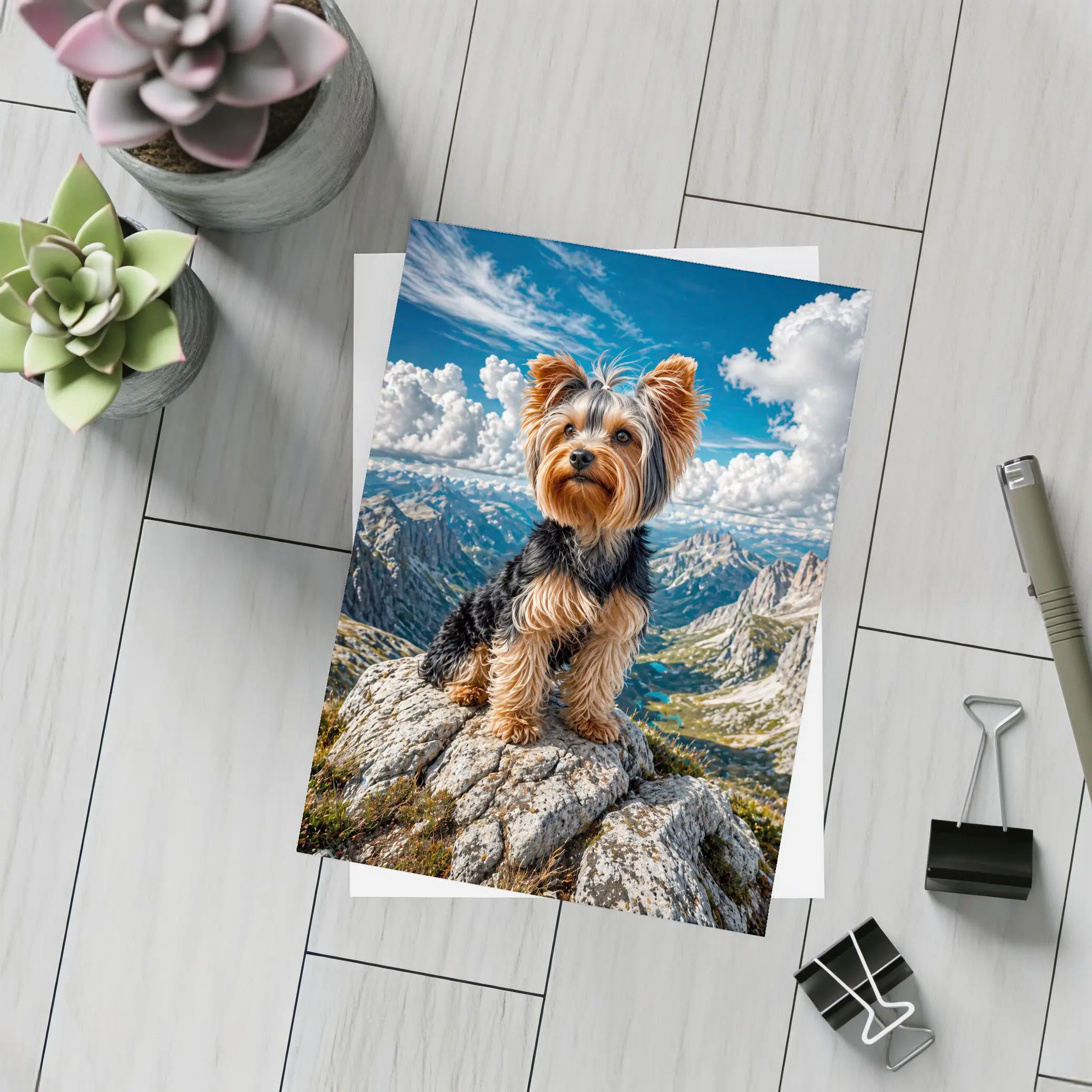 Yorkshire Terrier Standing on Mountain Summit – Postcards