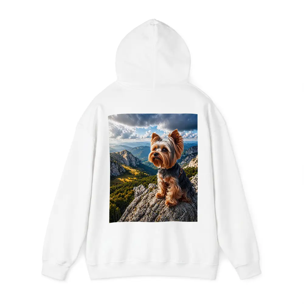 Yorkshire Terrier Sitting on Mountain Rock – Hoodies