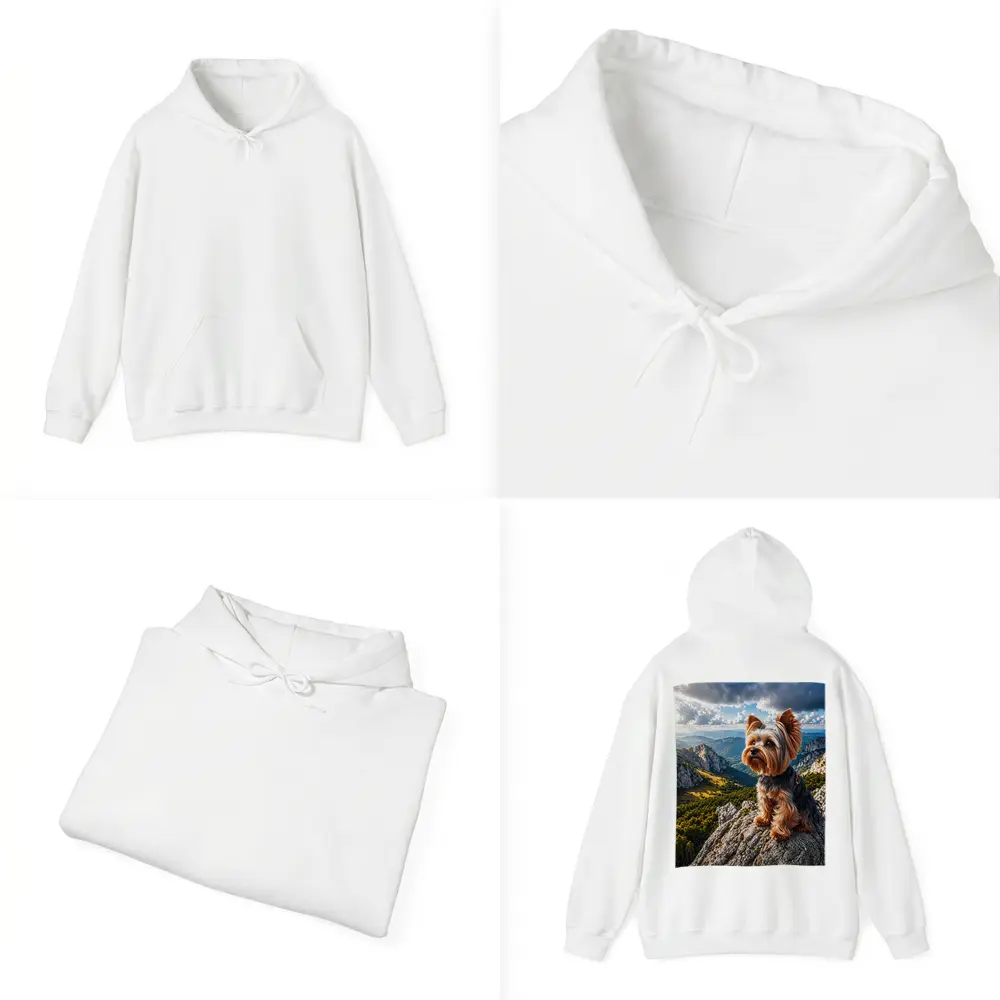 Yorkshire Terrier Sitting on Mountain Rock – Hoodies