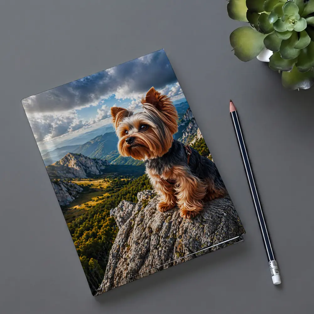 Yorkshire Terrier Sitting on Mountain Rock – Notebooks