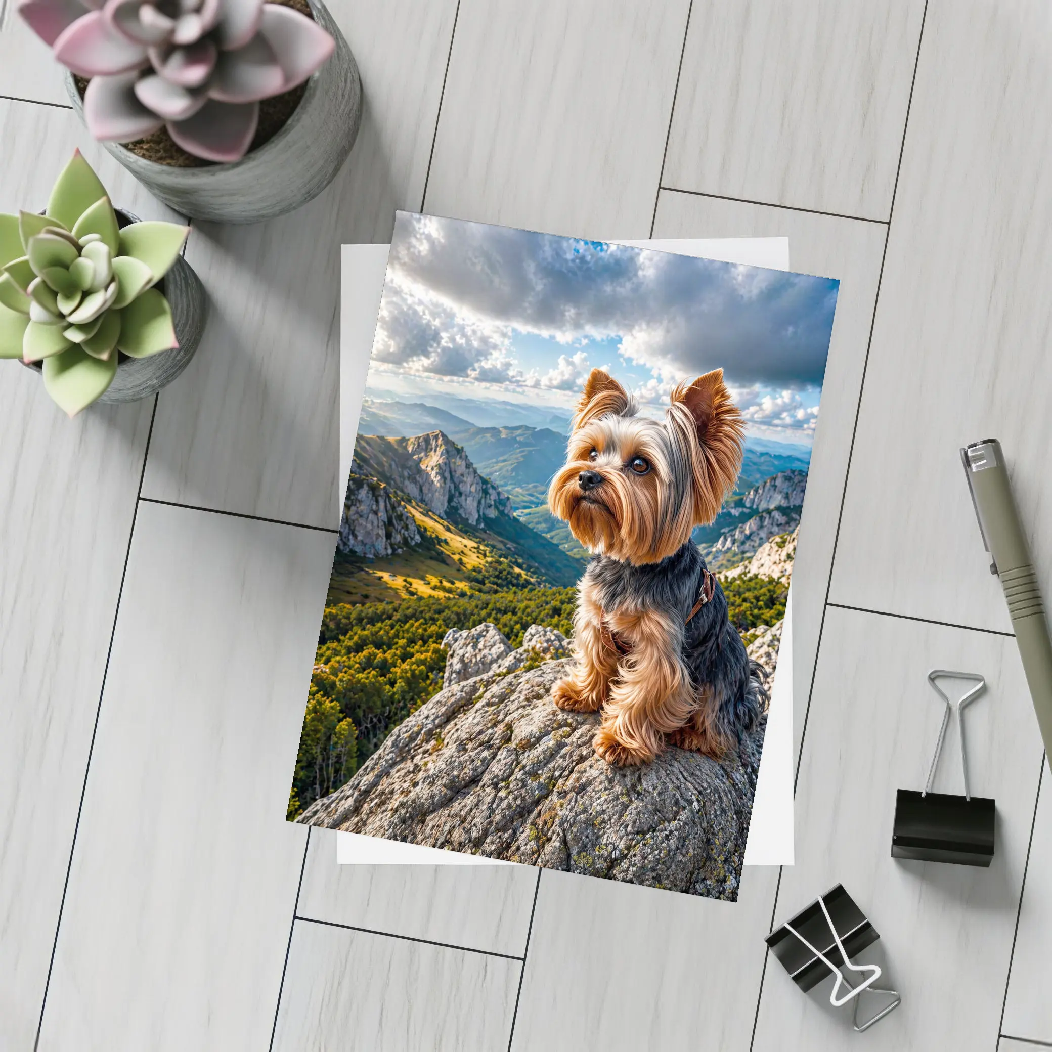 Yorkshire Terrier Sitting on Mountain Rock – Postcards