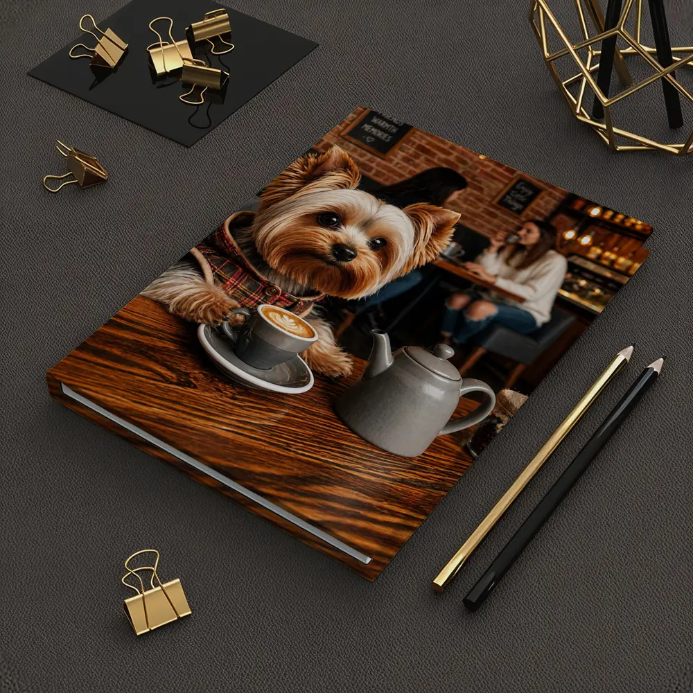 Yorkshire Terrier Enjoying Coffee in Cozy Cafe – Notebooks