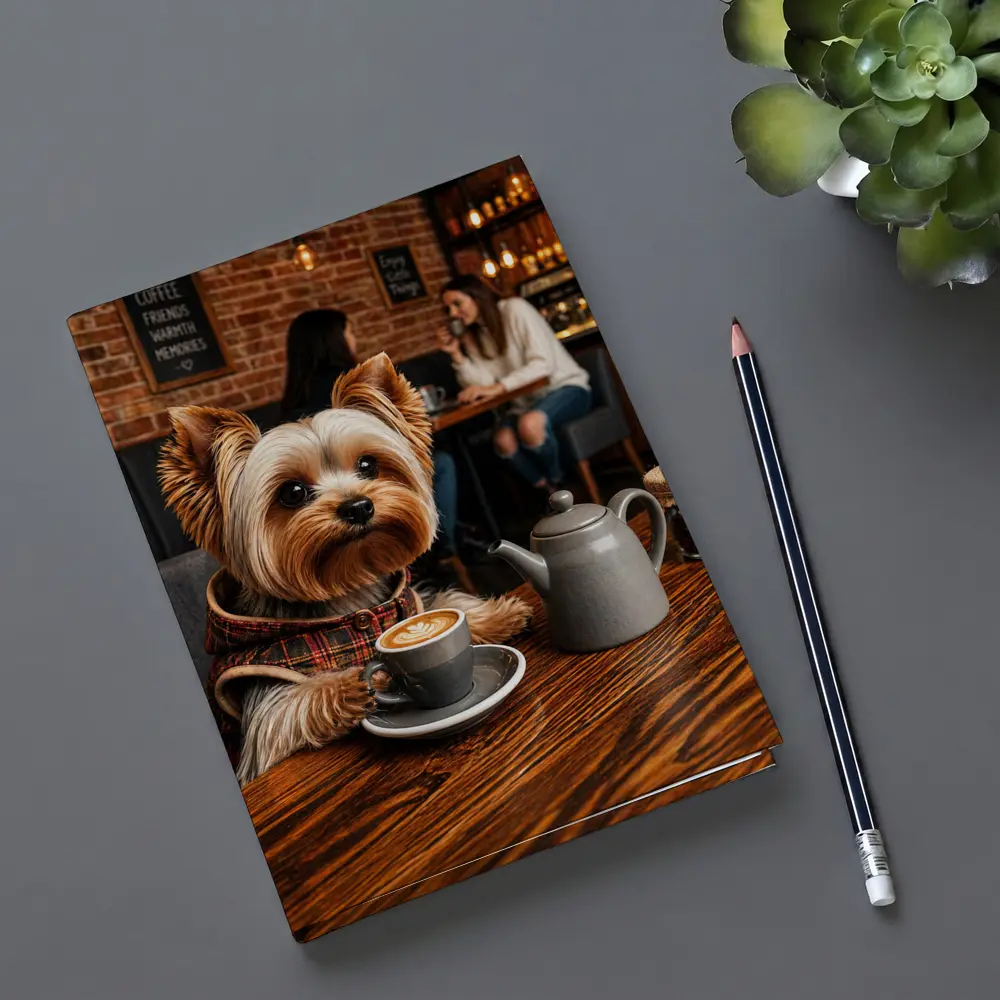 Yorkshire Terrier Enjoying Coffee in Cozy Cafe – Notebooks