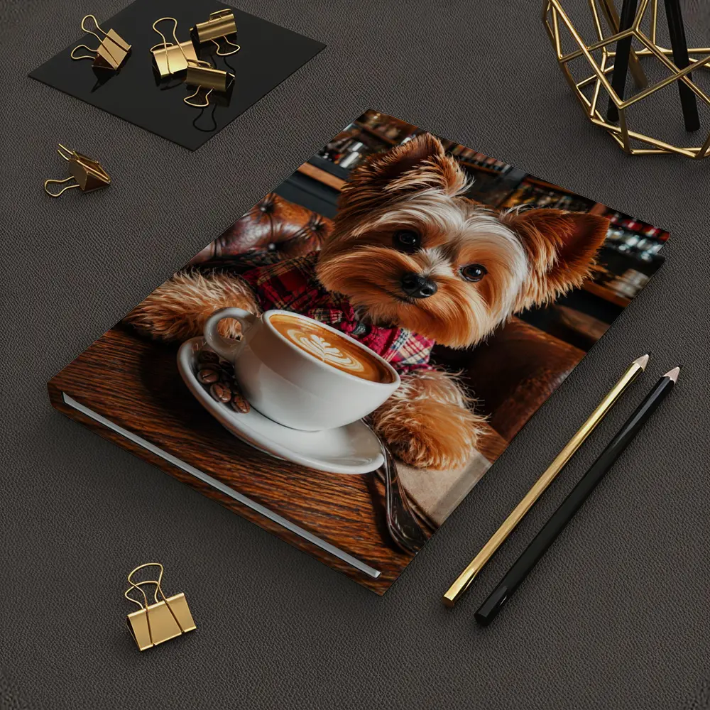 Yorkshire Terrier Drinking Coffee In Cafe – Notebooks