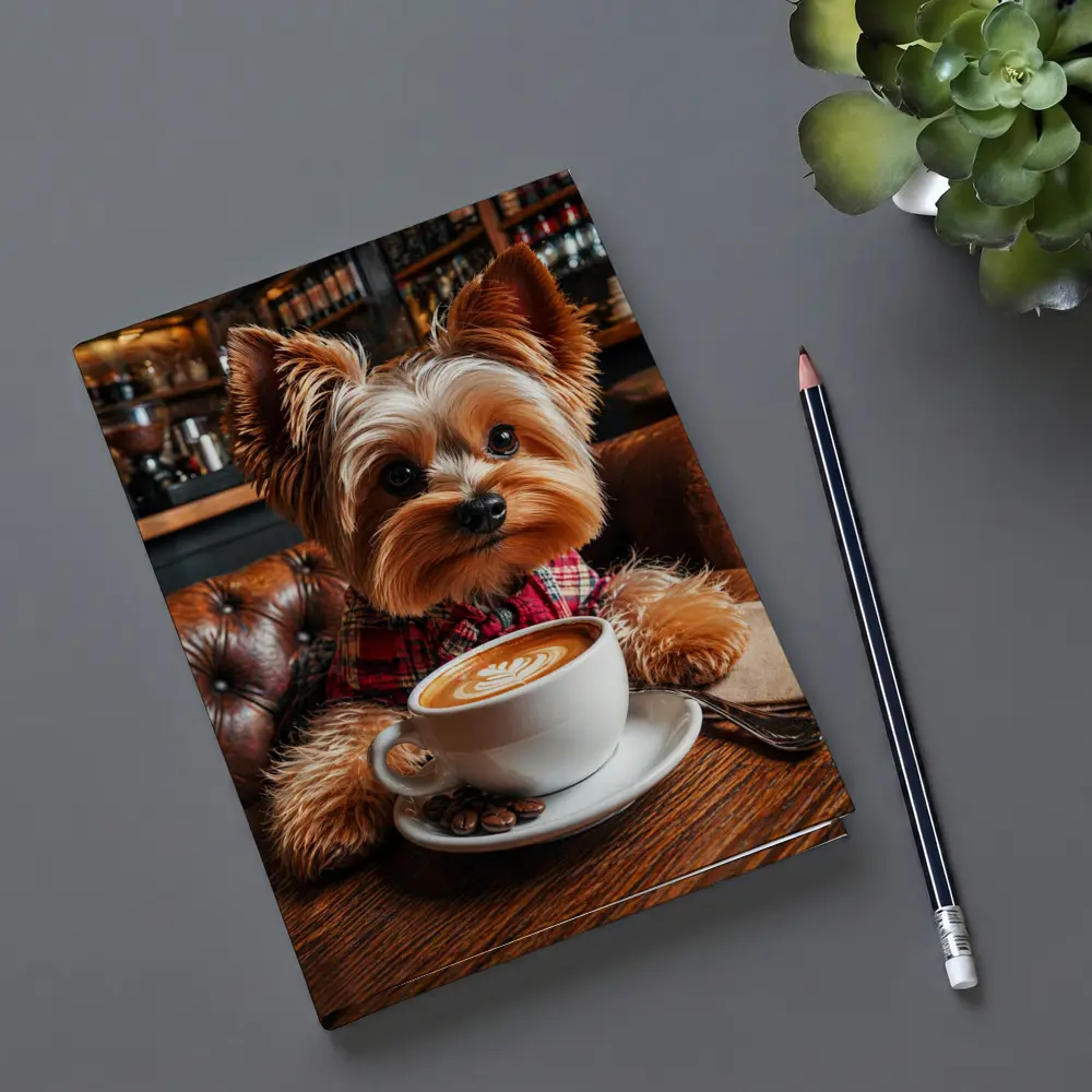 Yorkshire Terrier Drinking Coffee In Cafe – Notebooks