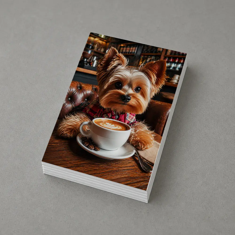 Yorkshire Terrier Drinking Coffee In Cafe – Postcards