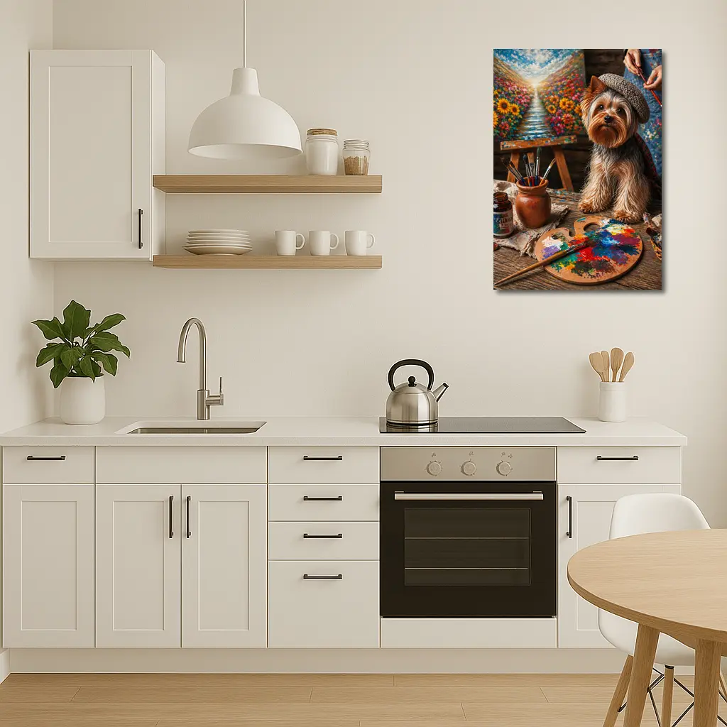 Yorkshire Terrier Artist Beret Colorful Painting Studio – Wall Art