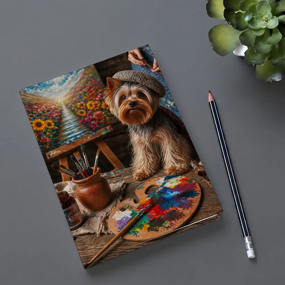 Yorkshire Terrier Artist Beret Colorful Painting Studio – Notebooks