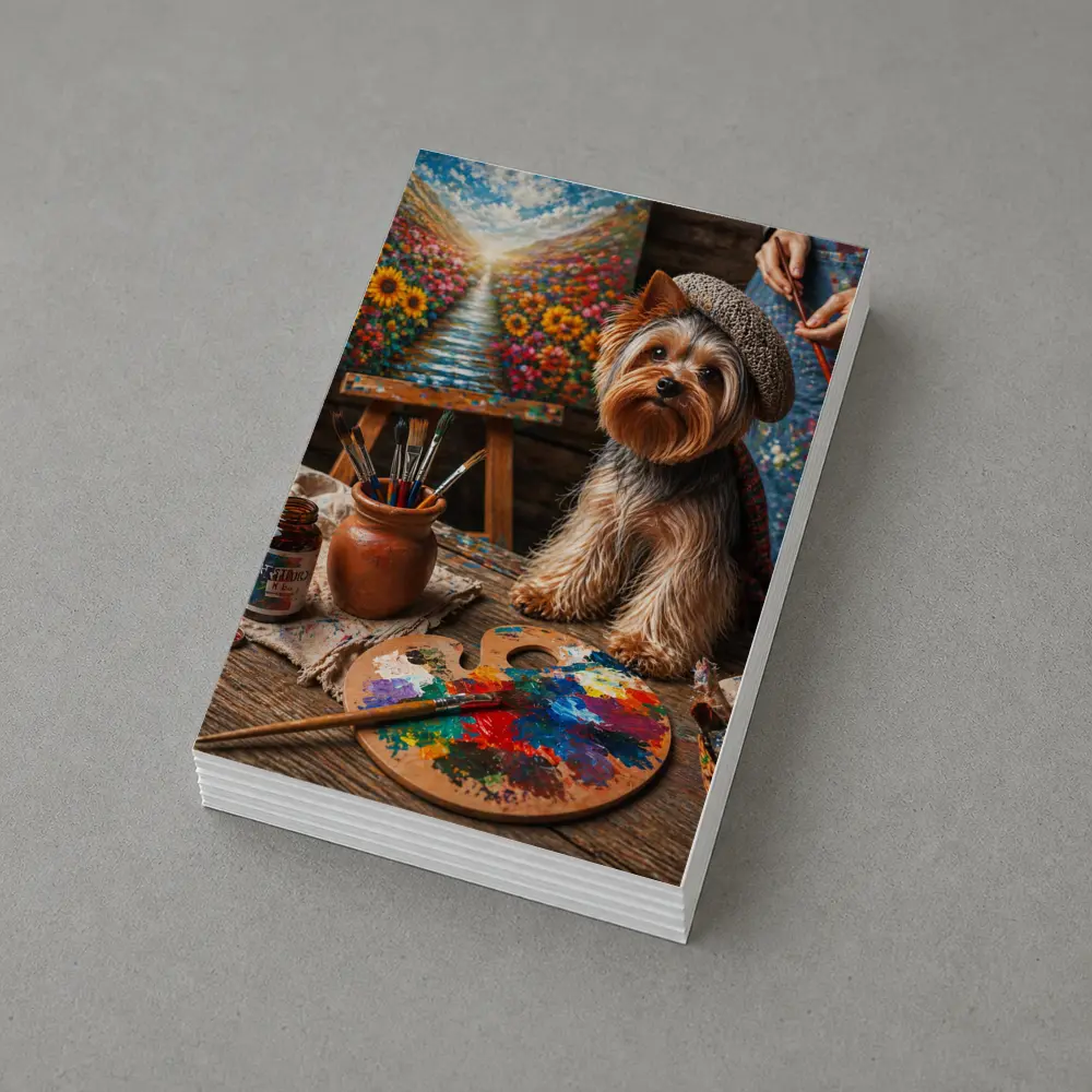 Yorkshire Terrier Artist Beret Colorful Painting Studio – Postcards