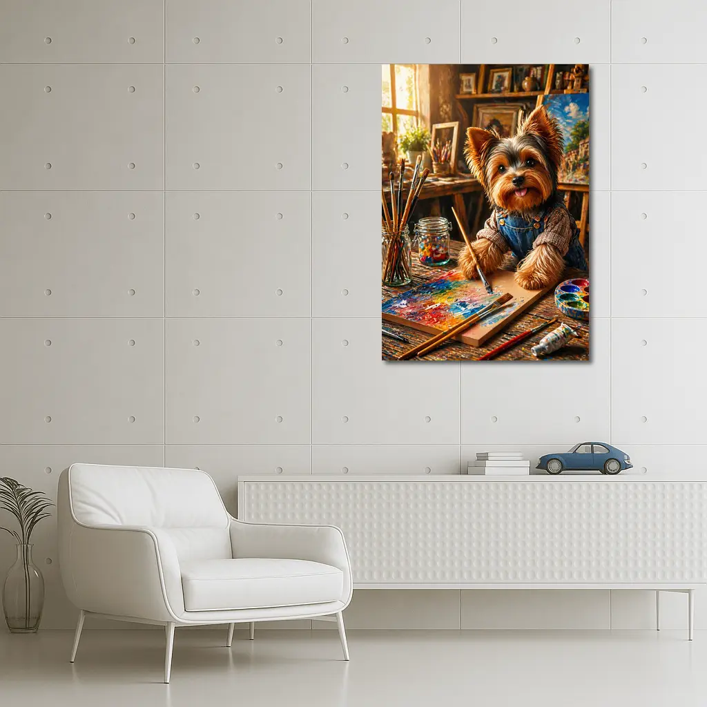 Yorkshire Terrier Painter in Colorful Art Studio – Wall Art